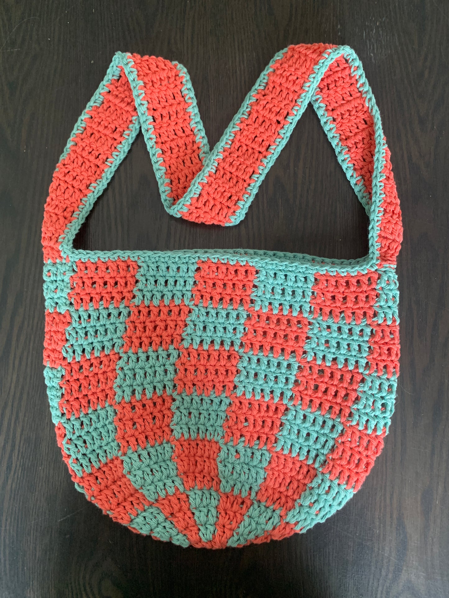 Over the Shoulder Bag - Checkered Orange/Turquoise
