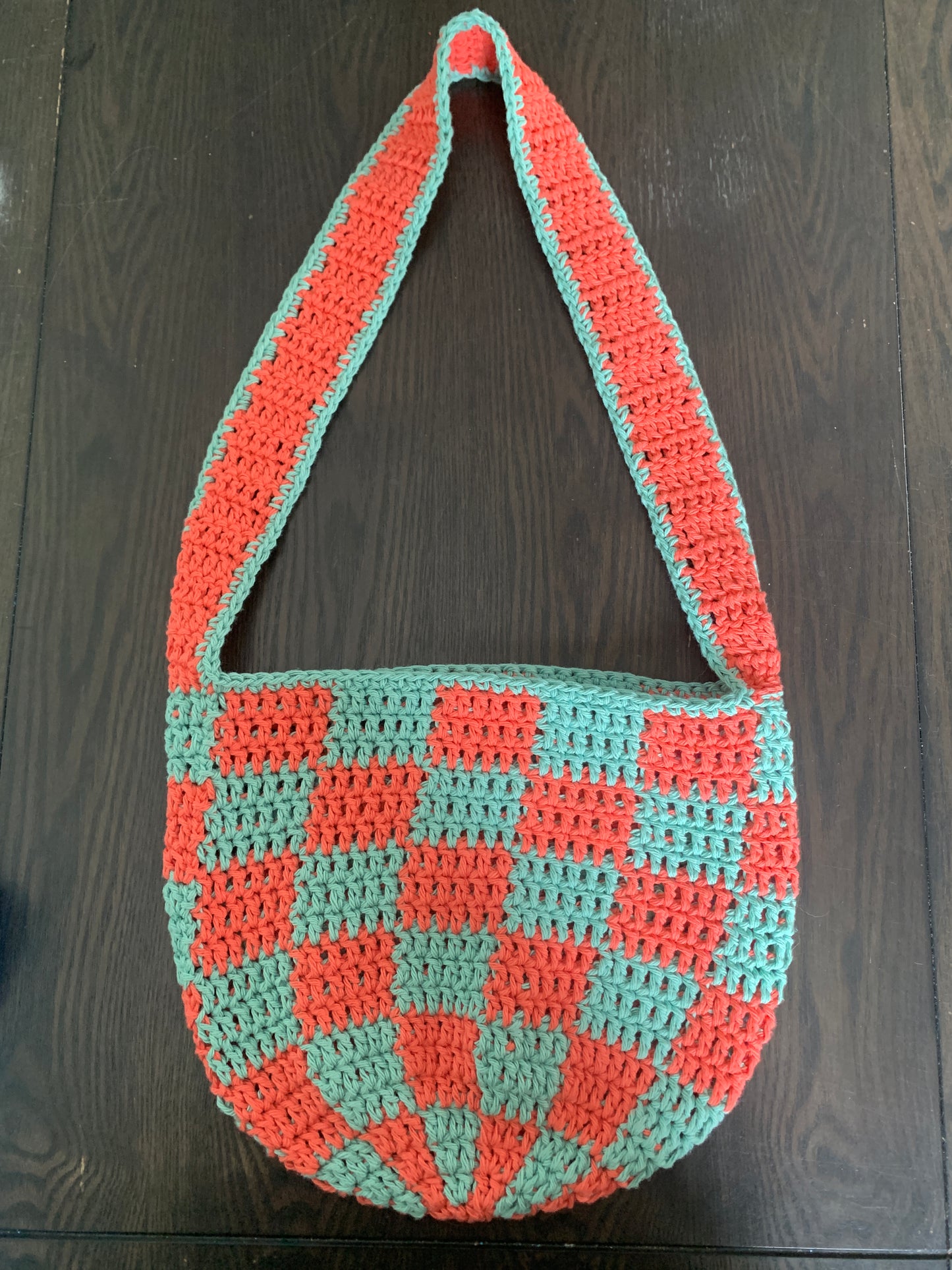Over the Shoulder Bag - Checkered Orange/Turquoise