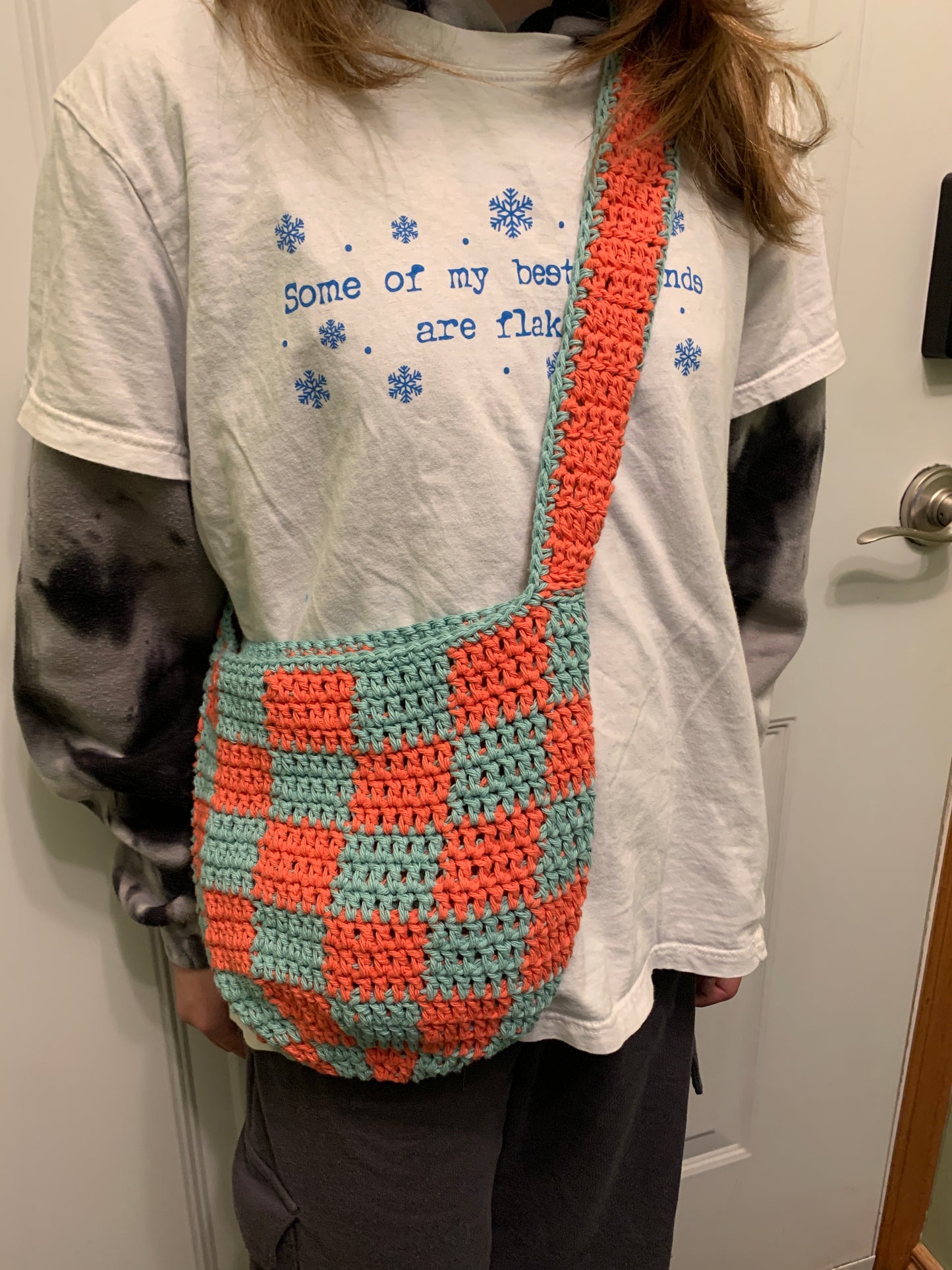 Over the Shoulder Bag - Checkered Orange/Turquoise