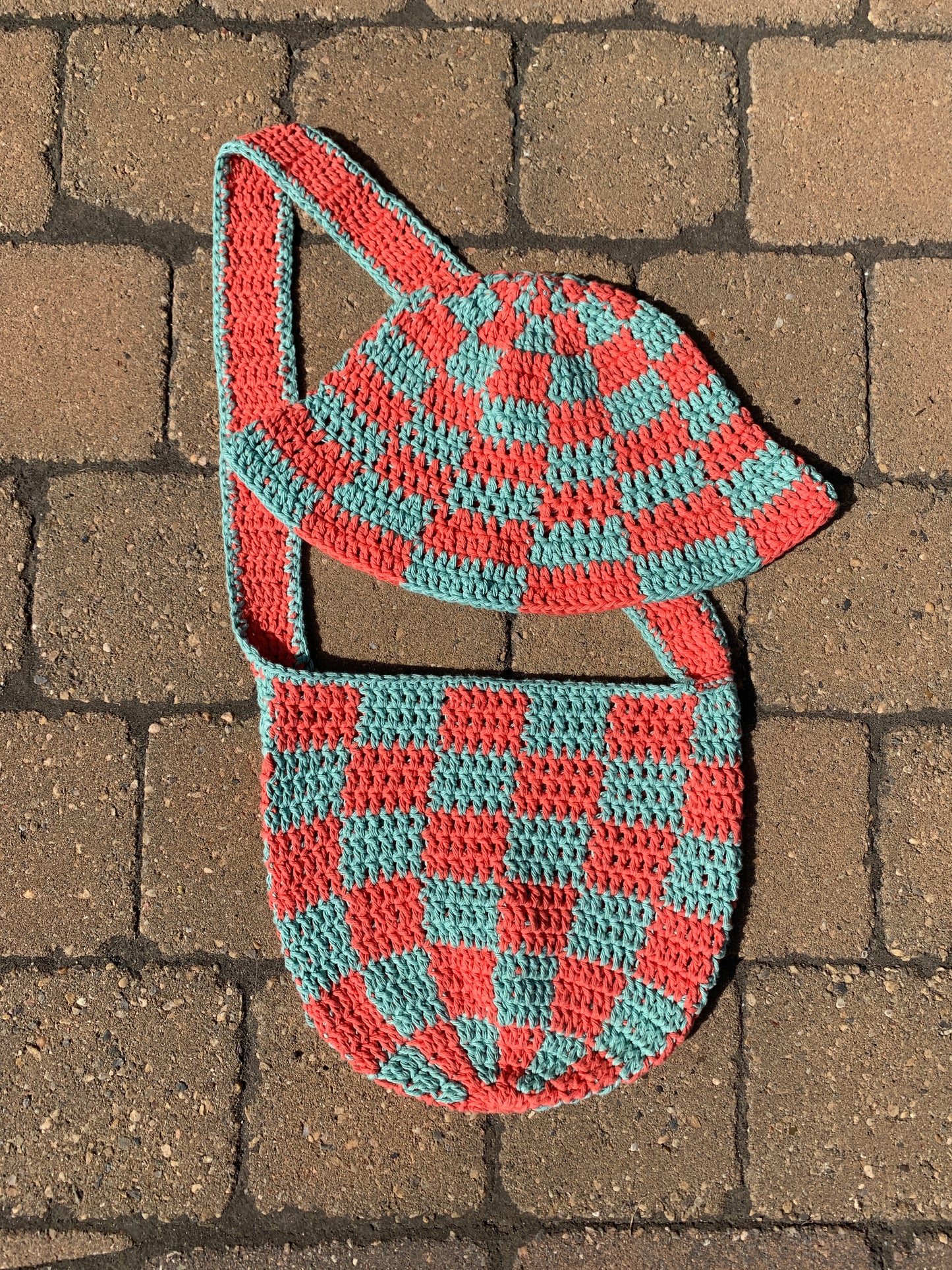 Over the Shoulder Bag - Checkered Orange/Turquoise
