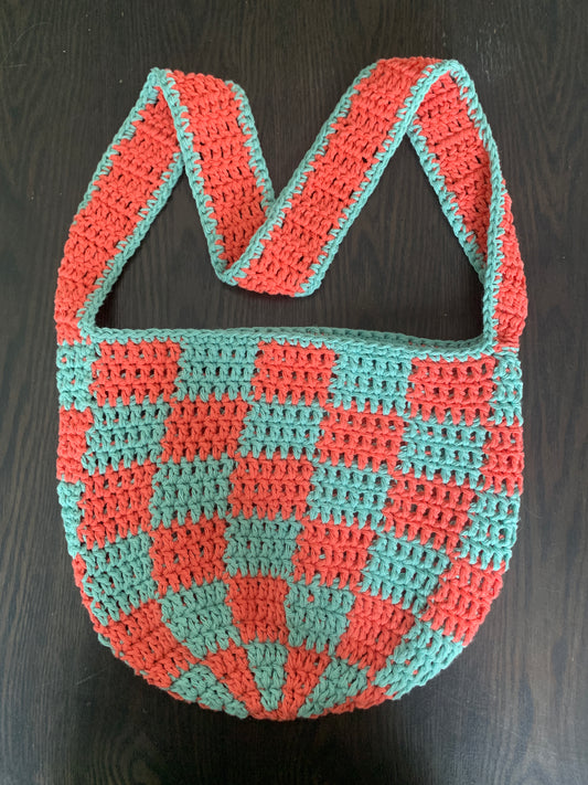 Over the Shoulder Bag - Checkered Orange/Turquoise