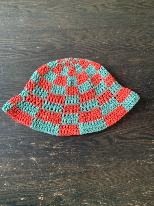 Bucket Hat - Checkered Orange/Turqouise