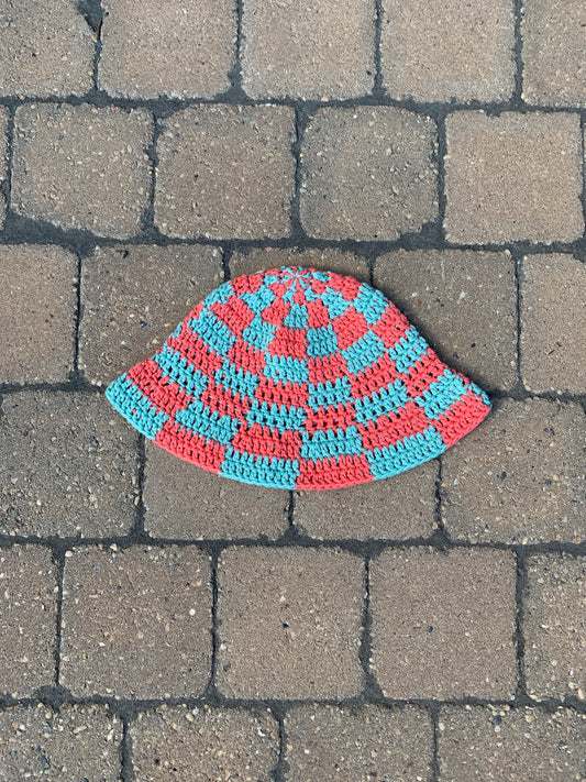 Bucket Hat - Checkered Orange/Turqouise